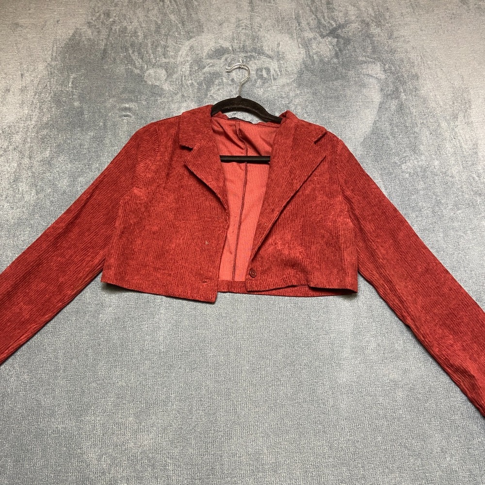 Cider Cropped Blazer Jacket Womens XS Red Corduroy Single Breasted Notch Lapel